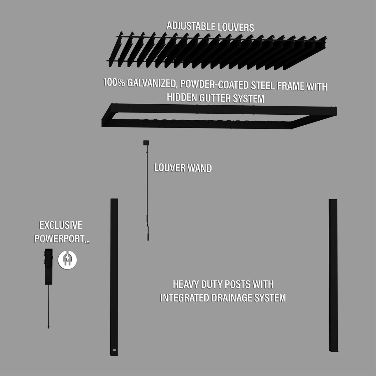 12x10 Evanston Wall Mounted Louvered Pergola