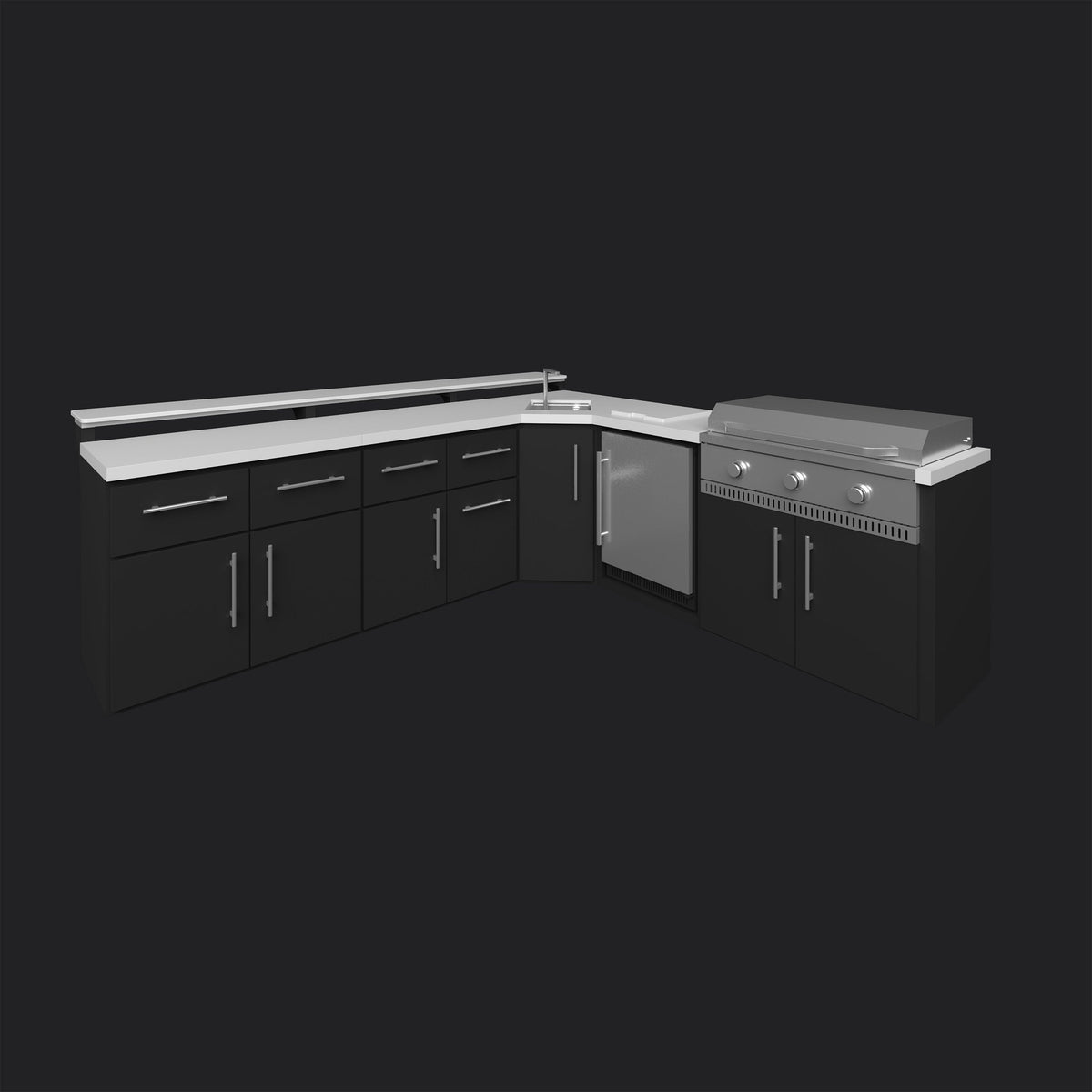 Emory | Corner Outdoor Kitchen Island with Bar Seating & Built-In Griddle – Right