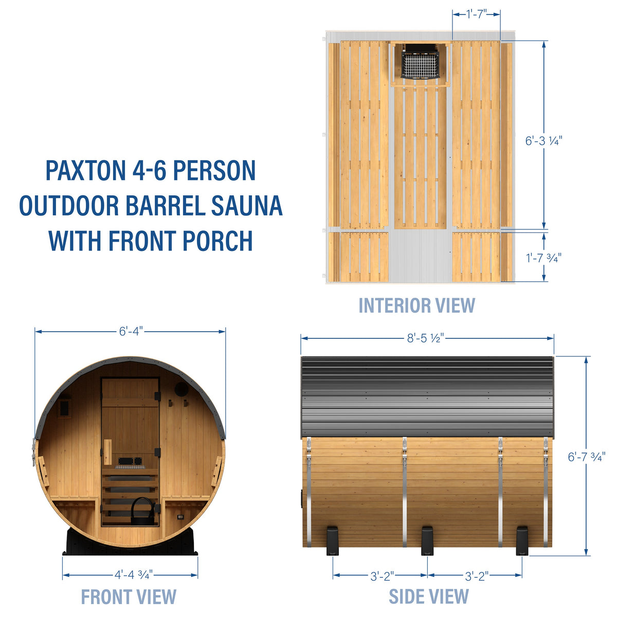 Paxton Outdoor Barrel Sauna with Porch – 2-4 Person