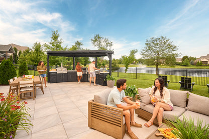 Edgemont Cove | Curved Outdoor Kitchen with Built-In Grill, Griddle & Pizza Oven