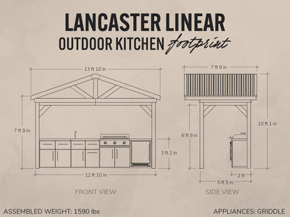 Lancaster | Covered Linear Outdoor Kitchen with Built-In Griddle