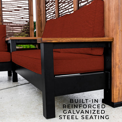Tuscany Corner Pergola with Conversation Seating - Privacy Panels