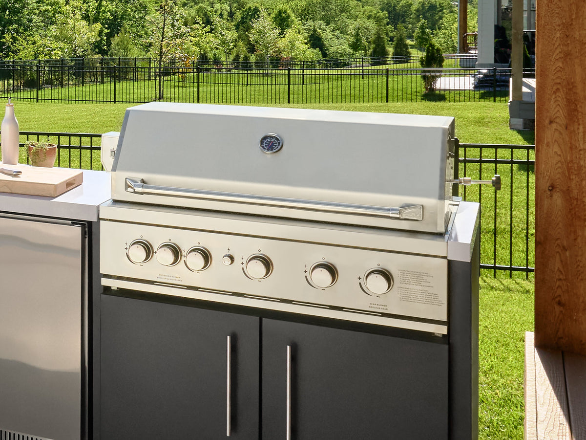 Emory | Corner Outdoor Kitchen Island with Built-In Grill & Griddle